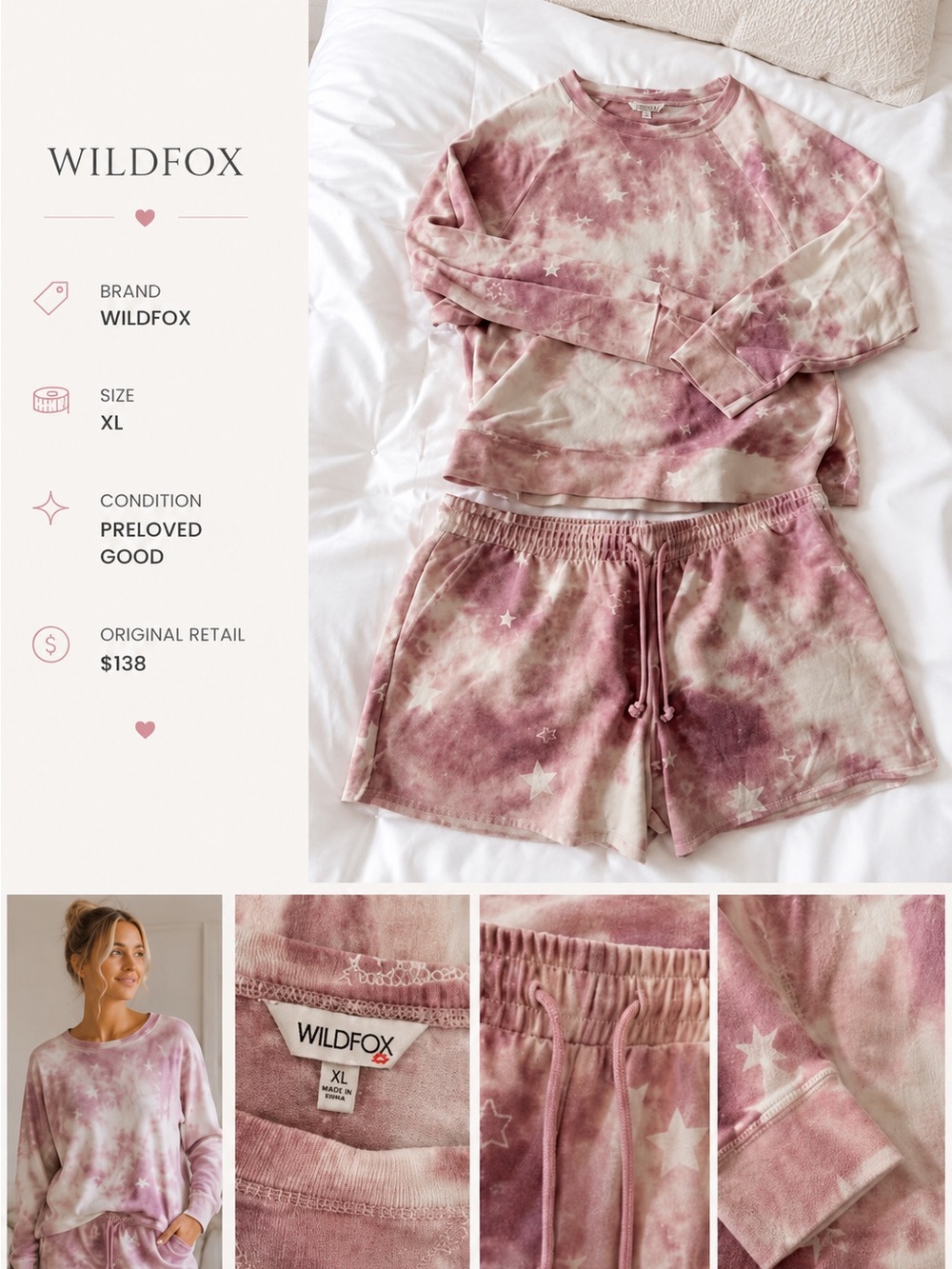 Wildfox Pink Tie-Dye Star Lounge Set